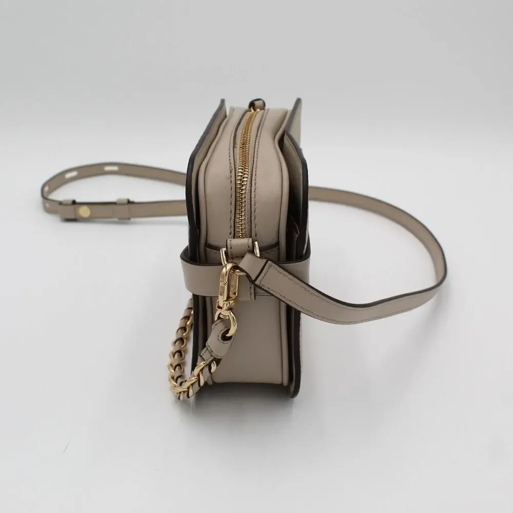 Michael Kors Carmen Crossbody Bag Beige Saffiano Leather Gold Chain Purse